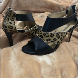 Vaneli Baja black leopard calf hair pumps